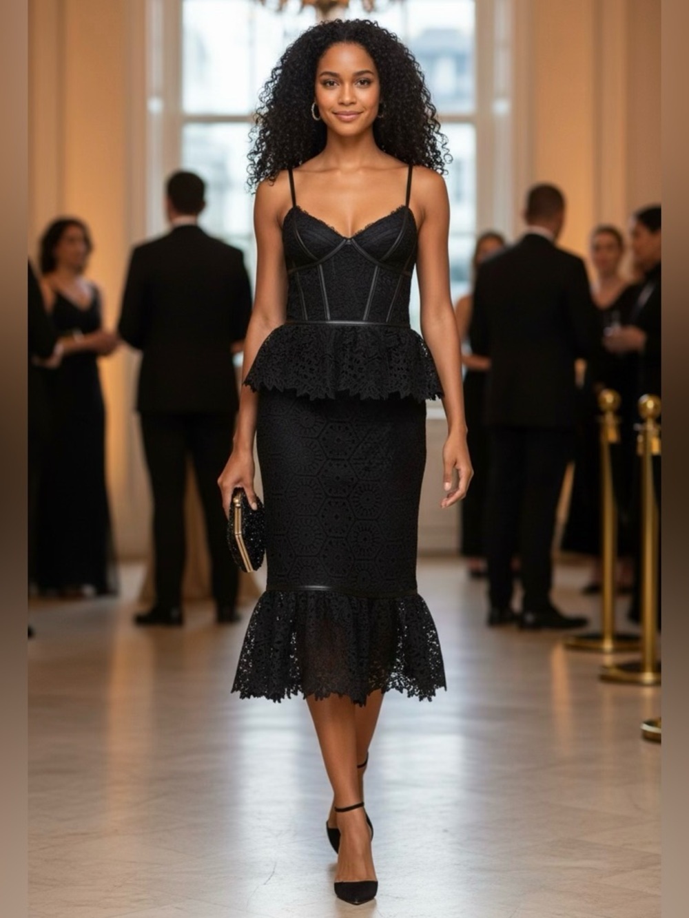 New Prabal Gurung Lace Leather-Trimmed Silk Midi Dress Evening Special Event - Picture 6 of 9